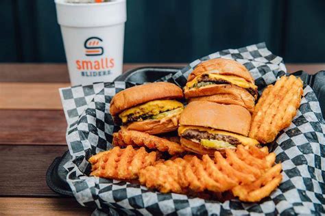 Smalls sliders - A Smalls Sliders restaurant, made of shipping containers, is seen in Baton Rouge in 2021. The chain plans a new store in Metairie, in the northwest corner of the Clearview City Center parking lot ...